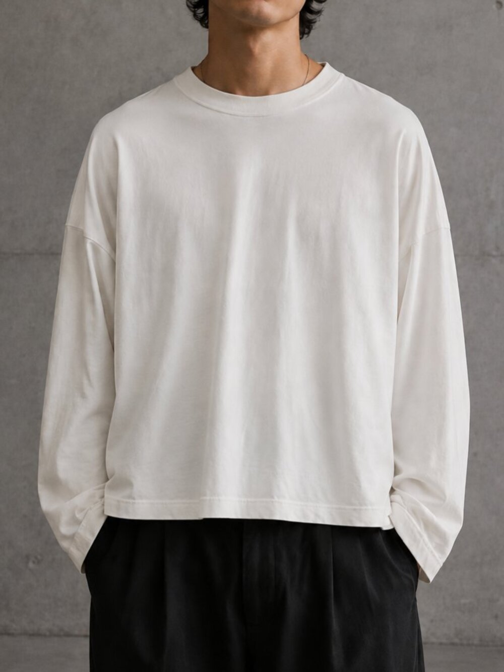 CHNGE Cream Boxy Oversized Long Sleeve Crewneck Tee Small